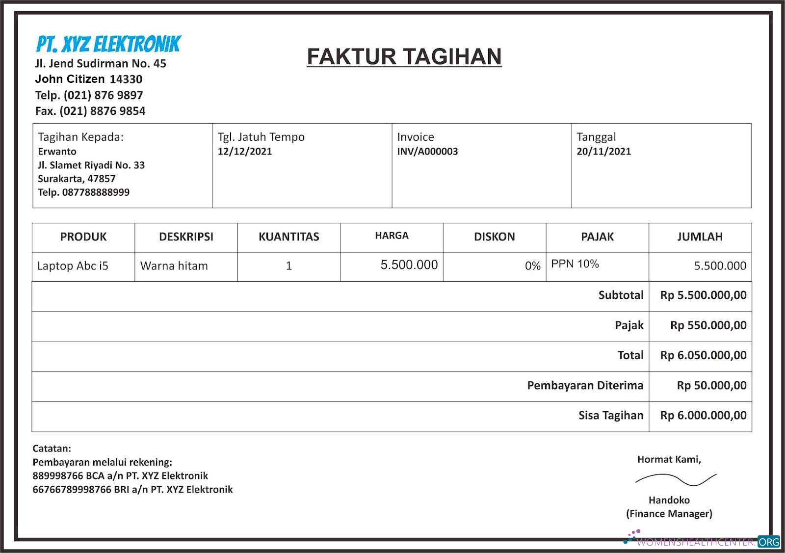 Download PT. XYZ elektronik paystub in Word and PDF formats Photoshop template